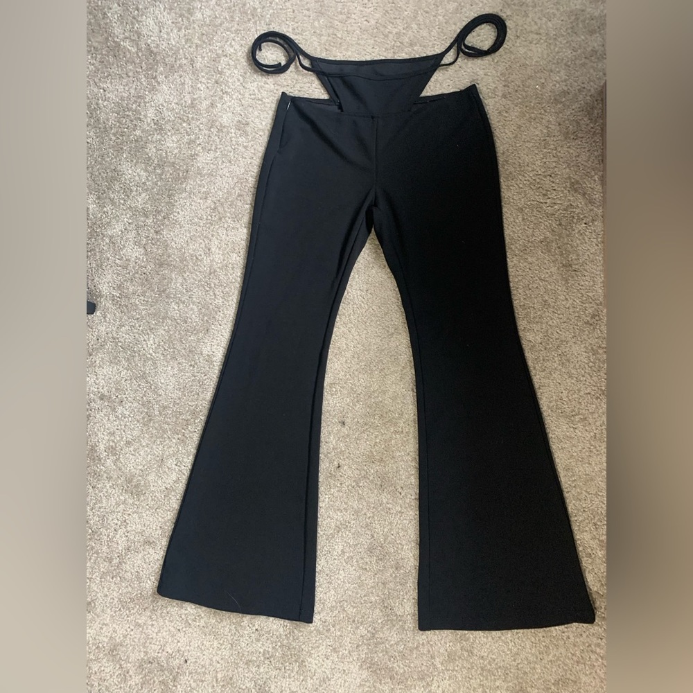 tie up flare pants exposed underwear illusion